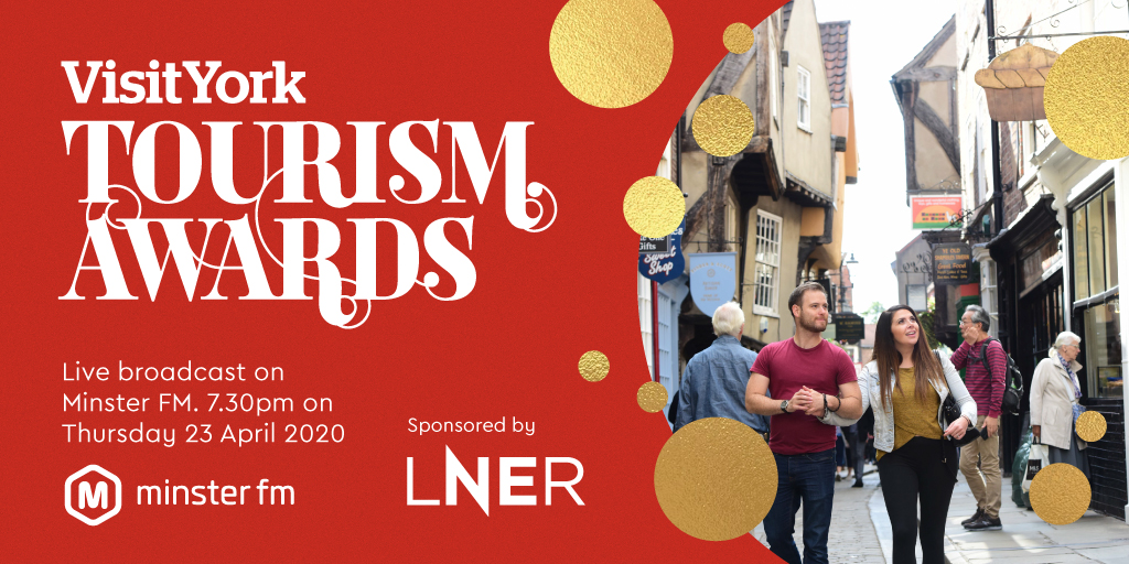 Join us on Twitter from 7.30pm this evening for live tweets from the Visit York Tourism Awards broadcast @minsterfm. Follow us and be a part of the winning tourism action as it happens by using #VYTA20 and following <a href="/VisitYorkBiz/">Visit York Membership & Opportunities</a>.