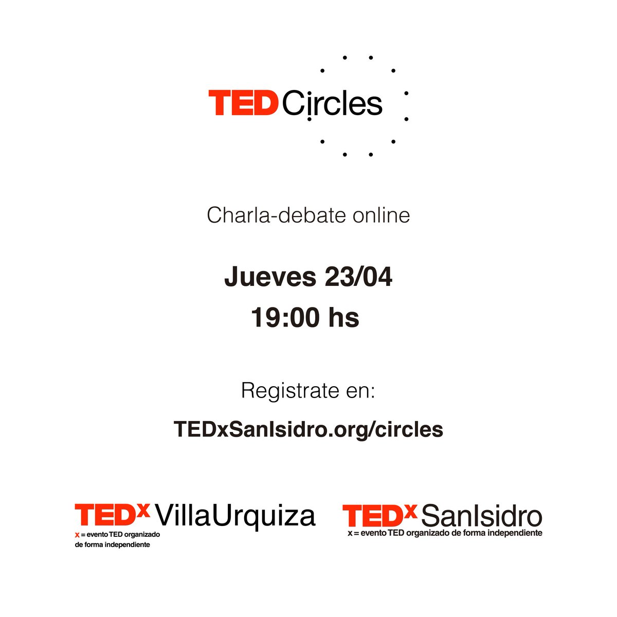 Cortemos con la semana debatiendo en el #TEDcircle de hoy 🙌🏼
¿La temática? 👉🏻 #MundoCambiante

Ya sabés, #QuedateEnCasa y participá:
❌ TEDxSanIsidro.org/circles