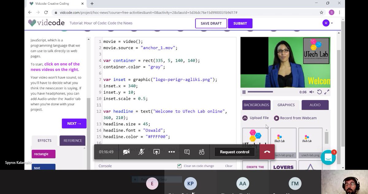 UTechLab's tweet image. Σήμερα στο εργαστήριο Web Programming, ο Απόστολος, ο Αλέξανδρος, ο Πάρις από το Ξυλόκαστρο και η Μαρία από την Κάλυμνο δημιούργησαν μία ιστοσελίδα ειδησεογραφικού ρεπορτάζ, χρησιμοποιώντας εντολές της JavaScript.
#κάθε_μέρα_online #web_programming #από_όλη_την_Ελλάδα_online