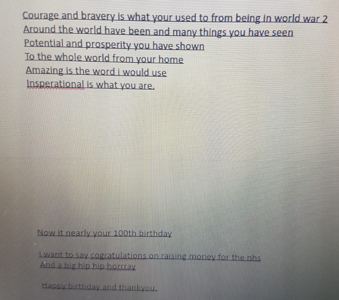 EducationReal's tweet photo. A beautiful poem from one of our learners to the inspirational Captain Tom Moore. 
#CaptainTomMoore 
#HappyBirthdayandThankYou https://t.co/U1IvnggjBG
