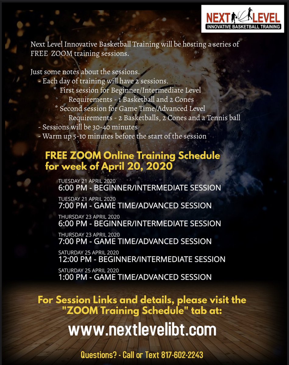Time to get some work in!  FREE Zoom training sessions today - Beginner/Intermediate at 6:00 pm (Central Time); Game Time/Advanced at 7:00 pm (Central Time).