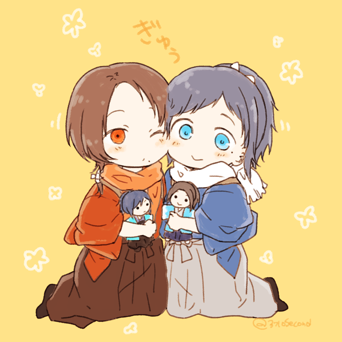 加州清光 ,大和守安定 「ちびたち～ぎゅってしてみせて～～?? 」|みなとのイラスト