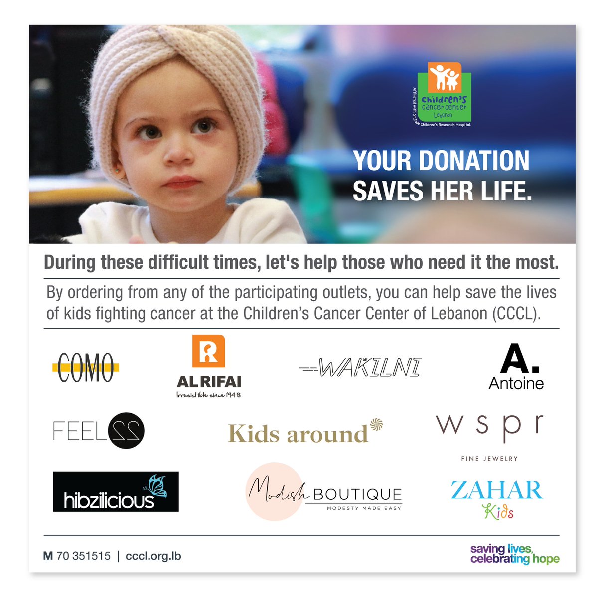 CCCLebanon's tweet photo. This #Ramadan, shop from home and add value to your purchase by saving lives!
Be part of our Donate For Life program today!
#ComoStore #AlRifai @Wakilni1 #LibraryAntoine @feel22beauty #Kidsaround #WSPRJewelry #Hibzilicious #ModishBoutique @ZaharKids https://t.co/Iugd5FzlqK