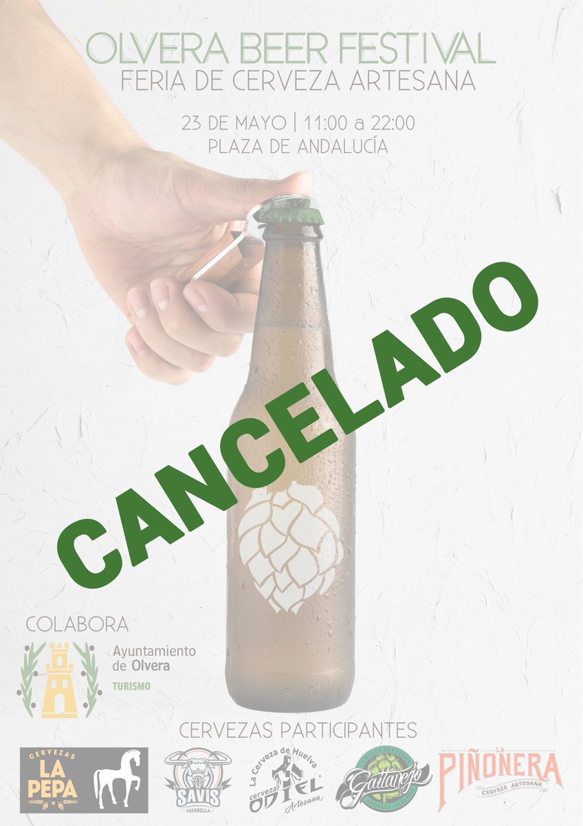 olverabeerfest's tweet photo. Deberíamos estar celebrando que solo falta un mes para el festival pero la salud es lo primero y nos vemos obligados a cancelar el evento. Muchas gracias a tod@s y en especial al @aytodeolvera por su colaboración. Más info en nuestro Facebook: https://t.co/S8CviIU05w https://t.co/vfIJoKtosM