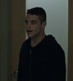 Rami Malek breaking character in the show Mr. Robot (2015-2019) in the episode eps1.3_da3m0ns.mp4 with his co-star Martin Wallström.