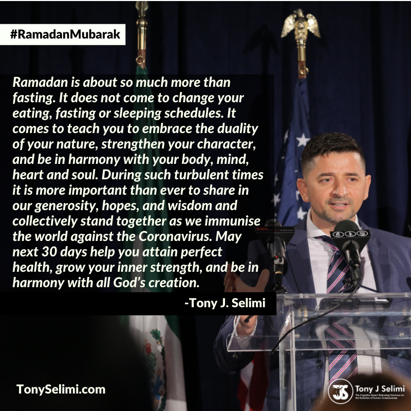 TonyJSelimi's tweet photo. Wishing Muslims throughout the world, especially those still working a Happy Fasting & Ramadan Mubarak
#Ramadan #RamadanAtHome #Ramadhan #RamadanTips #APathToWisdom #Loneliness #LivingMyIllusion #TheUnfakeableCode #TJSeMethod #ALARM #StayHomeStayHealthy https://t.co/D8SX6sDB0F
