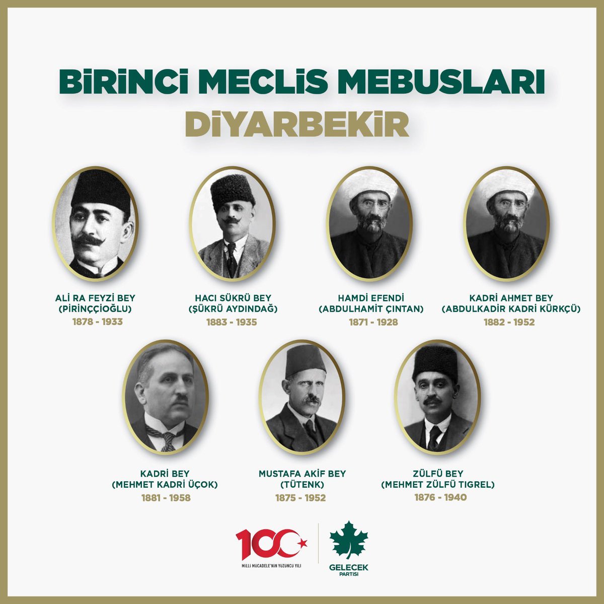 cumaicten's tweet photo. Tam 100 yıl önce Egemenlik hakkı ve Bağımsızlık için Diyarbekir’den yola çıktılar. 

#GelecekMecliste 
@GelecekPartiTR 
@Ahmet_Davutoglu https://t.co/4POZPD9wGx