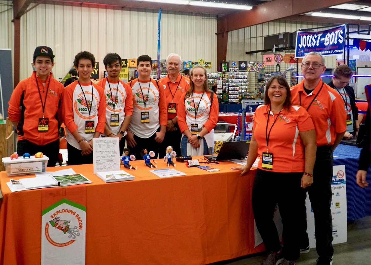 FRCBacon1902's tweet photo. Day 4 of #12DaysofOutreach
Each year, we love to share STEM in our community at the @OrlMakerFaire! Our robots always draw a crowd of people eager to learn about @FIRSTweets. Last year we even had an opportunity to help out with the Nerdy Derby! https://t.co/bpHm7vPxtL