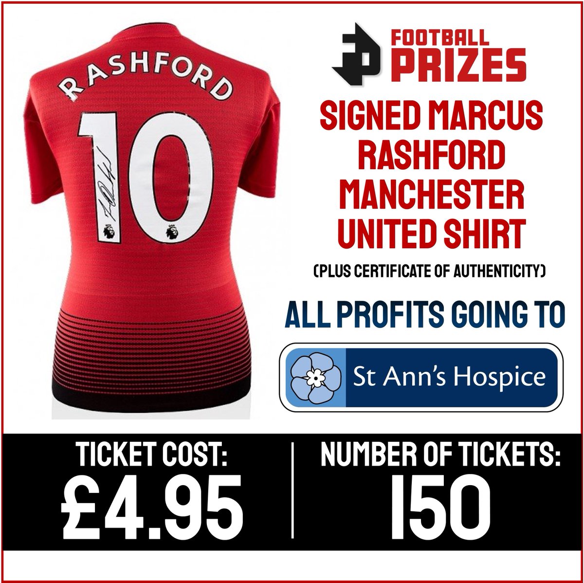 StAnnsHospice's tweet photo. Calling all @ManUnitdFC fans, @football_prizes  is raffling off a signed Marcus Rashford shirt, worth £250, with all proceeds going to #TeamStAnns

The competition has started and a live draw will take place next Friday! Get your ticket today 👉 https://t.co/6QXVJDnZmz 

💙 https://t.co/y42a3NZ7xi