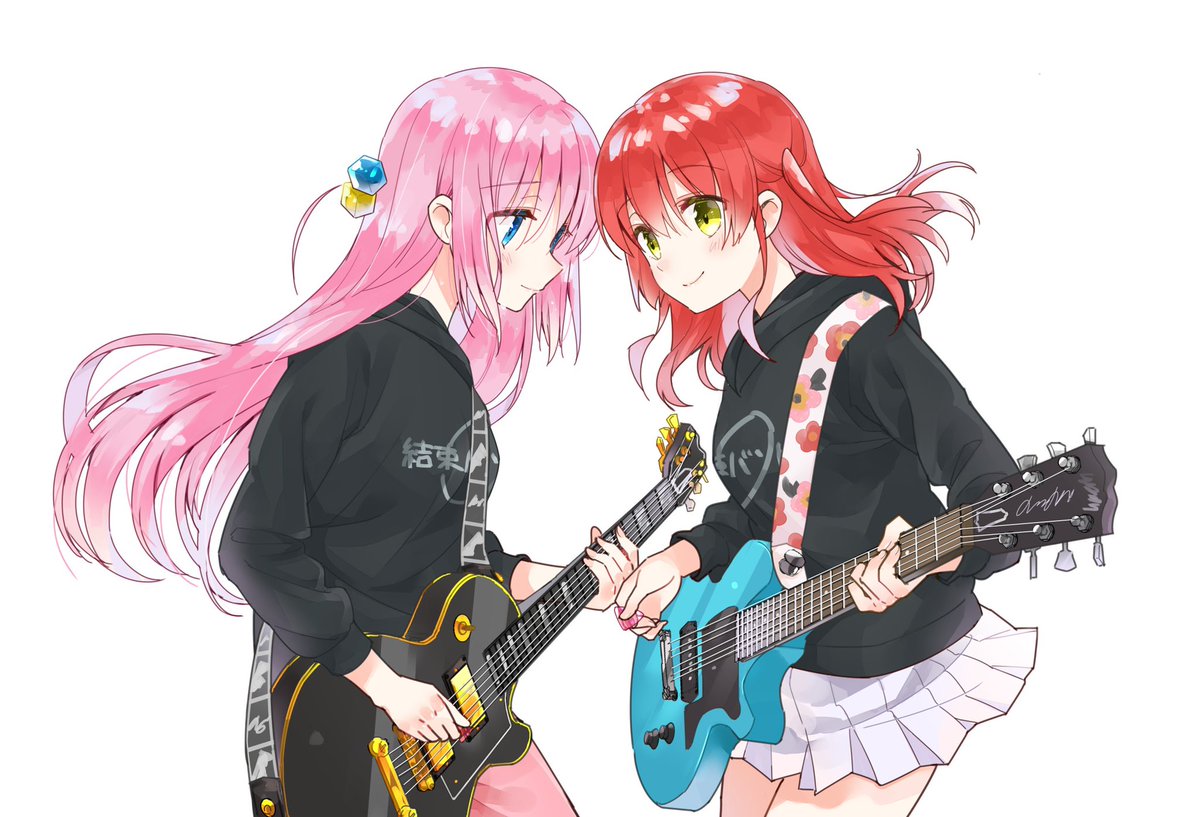 gotou hitori ,ijichi nijika instrument case multiple girls 4girls skirt pink hair jacket blonde hair  illustration images