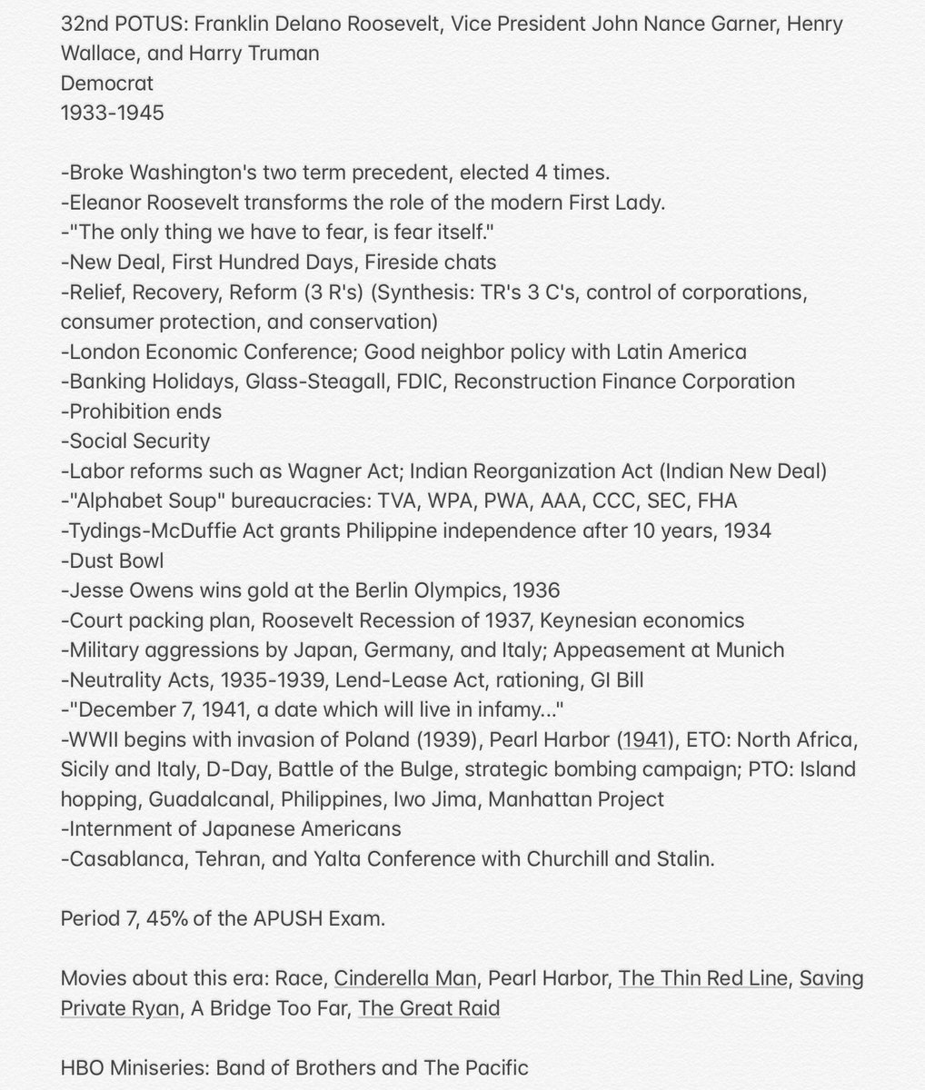 ChaseCatoRVHS's tweet photo. The final day of #POTUSProfiles as the AP Exam ends in 1945. President Franklin Roosevelt dealt with the two biggest crises of the 20th Century, the Great Depression and World War II. https://t.co/hBNnXJd8tL