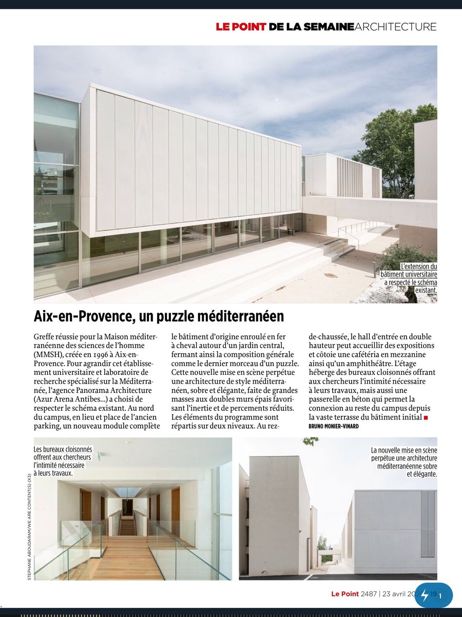 MMSH_UAR3125's tweet photo. 📌Au sujet de l'extension @MMSH #Univamu #Cnrs magazine @LePoint 23 avril "#Architecture" 
Source Sylvie Laurence/Communication officielle Mmsh https://t.co/HhuazKXr00