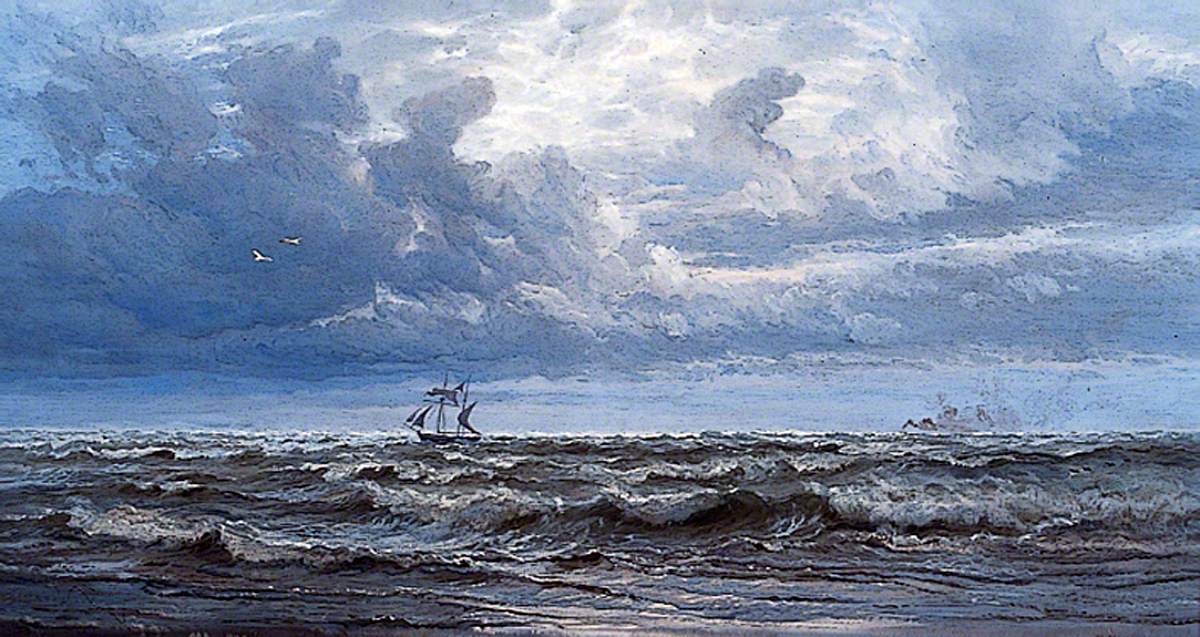 YorkArtGallery's tweet photo. Next for #BlueForNHS π is this piece by Henry Moore. Known today for his marine painting and landscapes, he was a fine colourist and his skill can be seen in many of the works held in the York Art Gallery collection. 'Crossing the Bar', painted 1873-4 is an example of this. https://t.co/CVkxW1KUuA