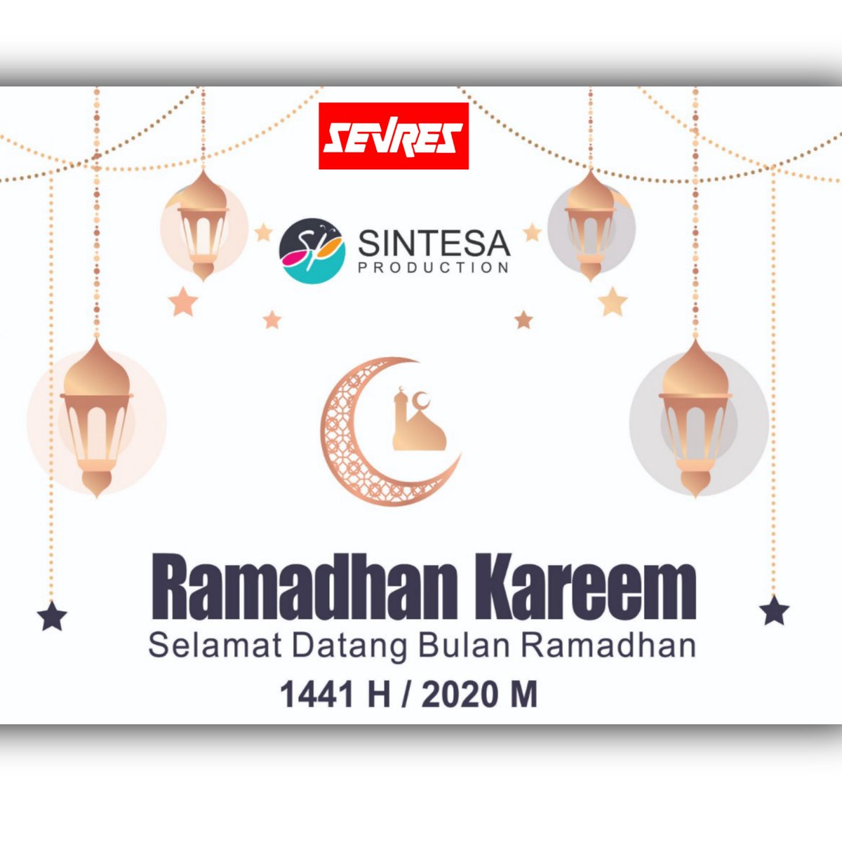 OfficialSeVres's tweet photo. Assalamualaikum. Wr. Wb.

Kami segenap keluarga besar Sintesa production @sintesapro
Beserta team Sevres 
management 
Mohon maaf lahir dan batin.
Marhaban ya ramadhan.
Selamat menjalankan ibadah puasa ramadhan 1441.H https://t.co/ywFWe0GrRC