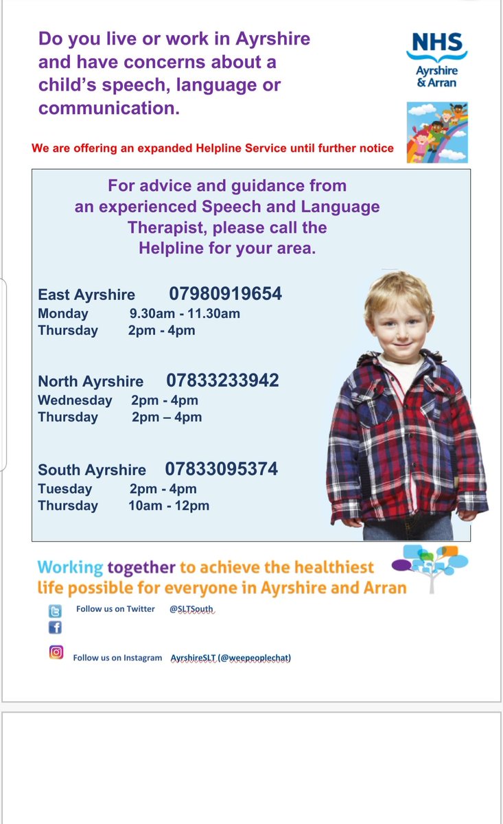 Ayrshire SLT updated helpline information.