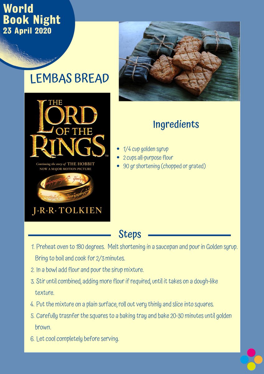 wclibraryplus's tweet photo. Want to make your own snacks inspired by books? We found this recipe on https://t.co/YGKtMCjq4S to make Lembas bread:

#WorldBookNight #ReadingHour #LOTR #LordOfTheRings https://t.co/mttsUlpdOo