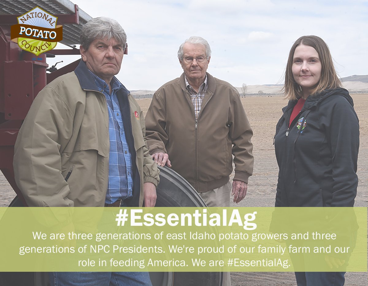 ThisSpudsForYou's tweet photo. They are three generations of east Idaho potato growers and three generations of NPC Presidents, Jeff Raybould (1997), Dell (1978), and Britt Raybould @britter (2020), on their family farm in St. Anthony, Idaho. They are #EssentialAg.
📸: @SpudmanMag Bill Schaefer https://t.co/hXOJ9drYc8