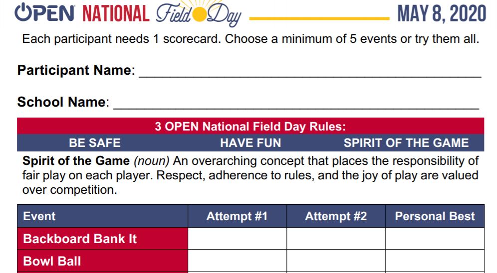 🚨NEW RELEASE🚨
#NationalFieldDay Scorecards are posted on the website openphysed.org/nationalfieldd…!
🌟UPDATE 1 - There will be 20 events!
🌟UPDATE 2 - Scorecards are in English and Spanish!
#teachershelpingteachers #physed #HPEatHome