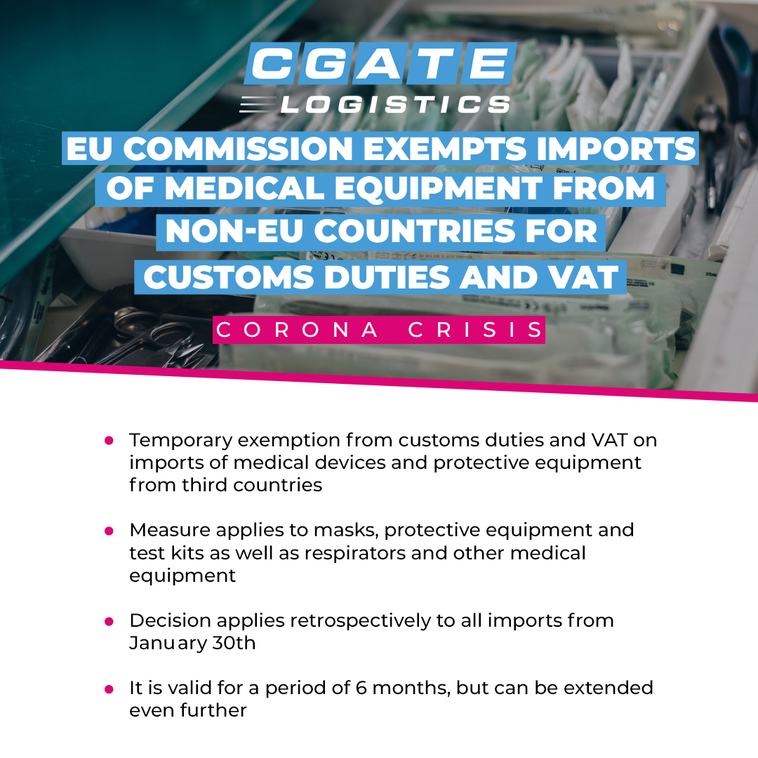 CgateGroup's tweet photo. 🏥 COVID-19 News: Temporary customs and VAT-free imports of medical equipment from non-EU countries. 
Contact your local CGATE office for more info.
Learn more: https://t.co/pfe44k2oWq

#CGATELogistics #logistics #import #export #logisticsnews #medicalsupplies https://t.co/2Xhjsg1NDm