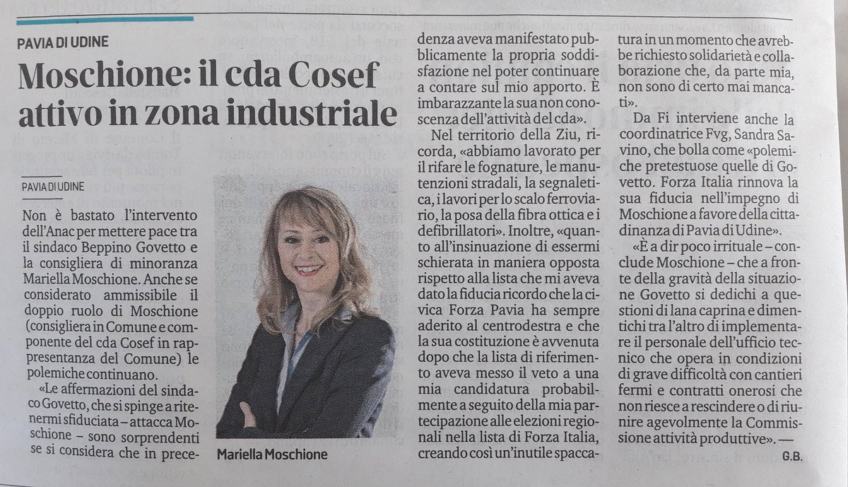 MoschioneM's tweet photo. Messaggero Veneto di oggi @Sandra_Savino @forza_italia @Forza_ItaliaFVG  @MoschioneM #Ziu #Cosef #fvg https://t.co/ZrmE6uxC2K
