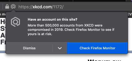 berbaquero's tweet image. Pretty clever and useful integration of #FirefoxMonitor in the browser!
