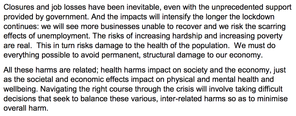 Again, in the document, a great deal of emphasis on the complexity of this crisis, making it clear this is not just the NHS versus the economy.