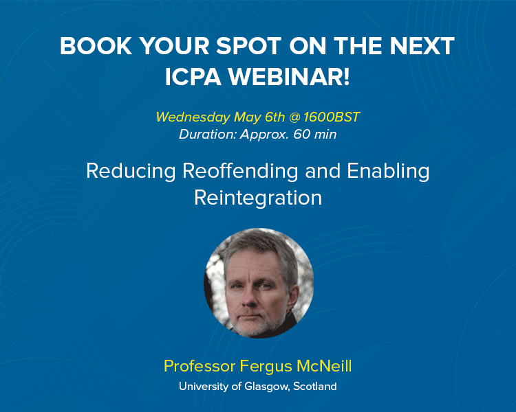 icpaadvancing's tweet photo. Book your spot on the next ICPA Webinar! 6 May 2020, Professor Fergus McNeill @fergus_mcneill will talk about Reducing Reoffending and Enabling Reintegration!
More info 👉 https://t.co/hXNNd24FDU
#ICPAWebinar #ICPAPresent #Reintegration #ReducingReoffending https://t.co/Wkxd6BiXWr