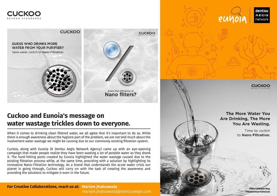 DentsuIN's tweet photo. . @eunoia_ind, a Dentsu Aegis India company, helped water-solutions brand @IndiaCuckoo make a splash with its campaign to highlight water wastage and its Nano-Filtration technology. Click on the image to read more! https://t.co/cm2tRuu6au