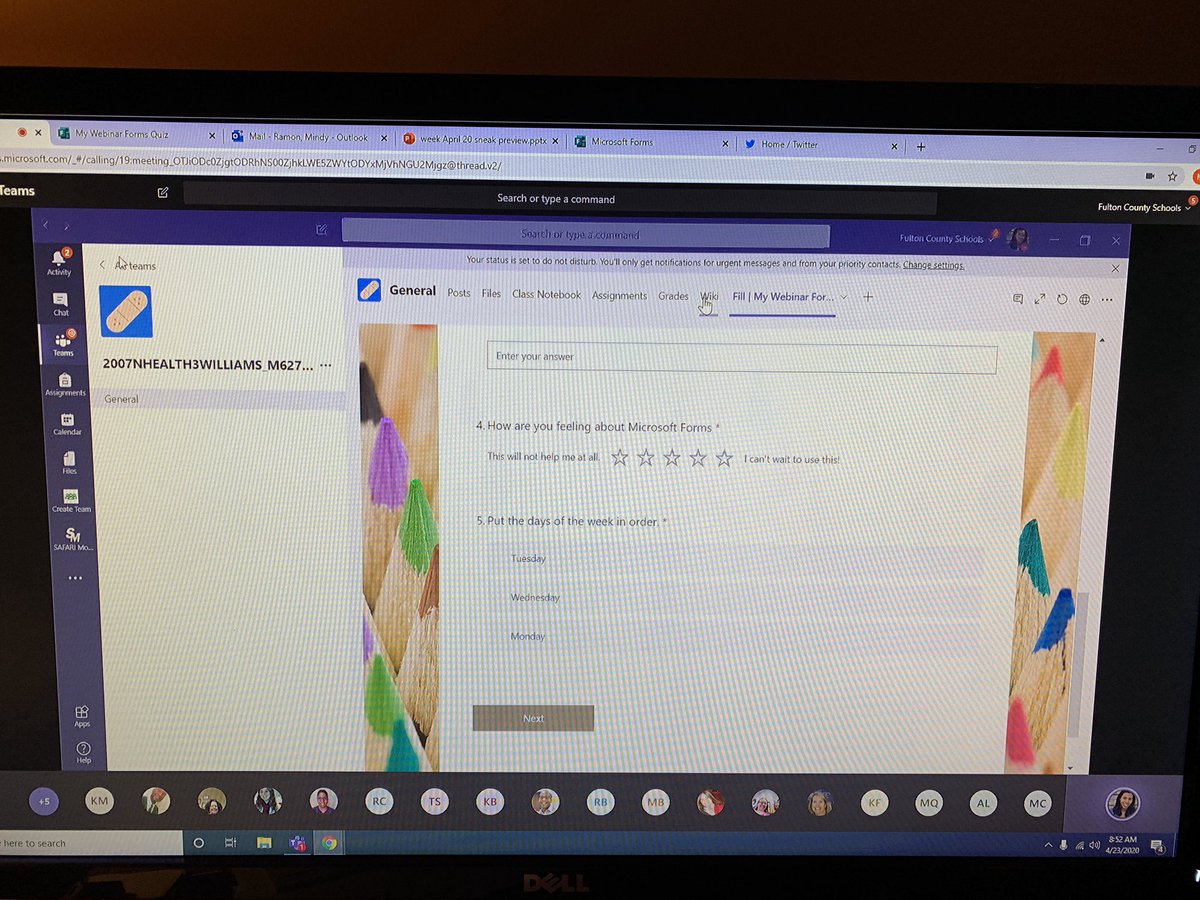 fultonitdept's tweet photo. Itβs early but lots of @FultonCoSchools teachers here with @MsMWill3 learning more about using Microsoft Forms to create surveys, polls, and quizzes. #fcsvanguard #miee #gamiee #fcsremotepd #microsoftinfulton @MicrosoftEDU https://t.co/Zr8pY4ieFa