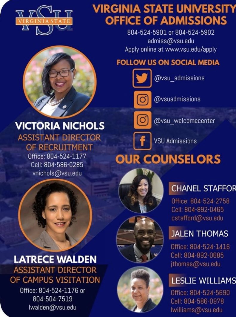 VSU_1882's tweet image. Meet our Office of Admissions staff! They are here to help assist and answer any questions regarding the application and acceptance process. Feel free to contact them for assistance! #VSU24 @vsu_admissions