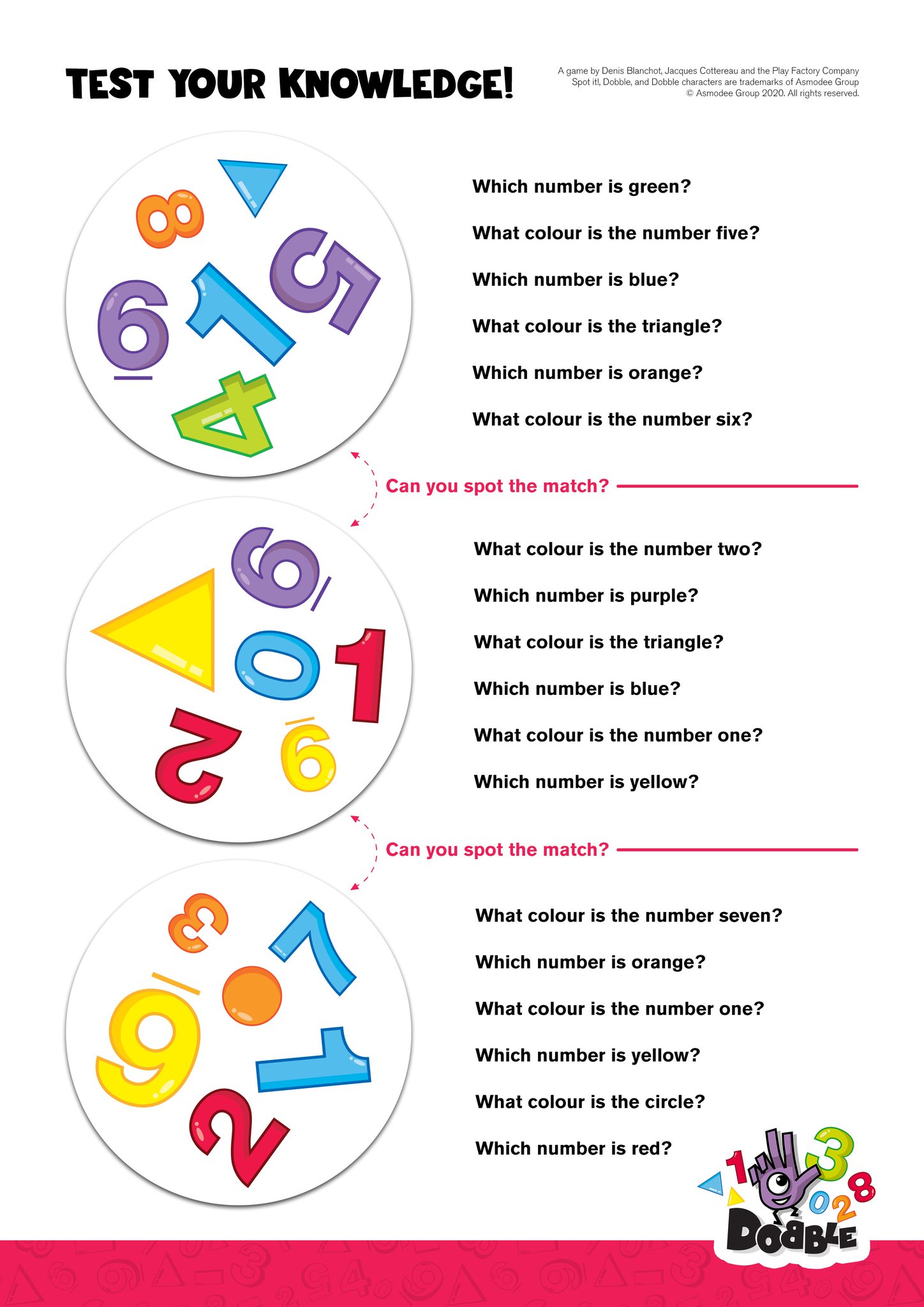 AsmodeeUK Twitter પર: "#AsmodeeActivities check out this Dobble 123 quiz, a  fun way for kids aged 3+ to learn numbers, colours and shapes! You can  download and print the activity sheet here