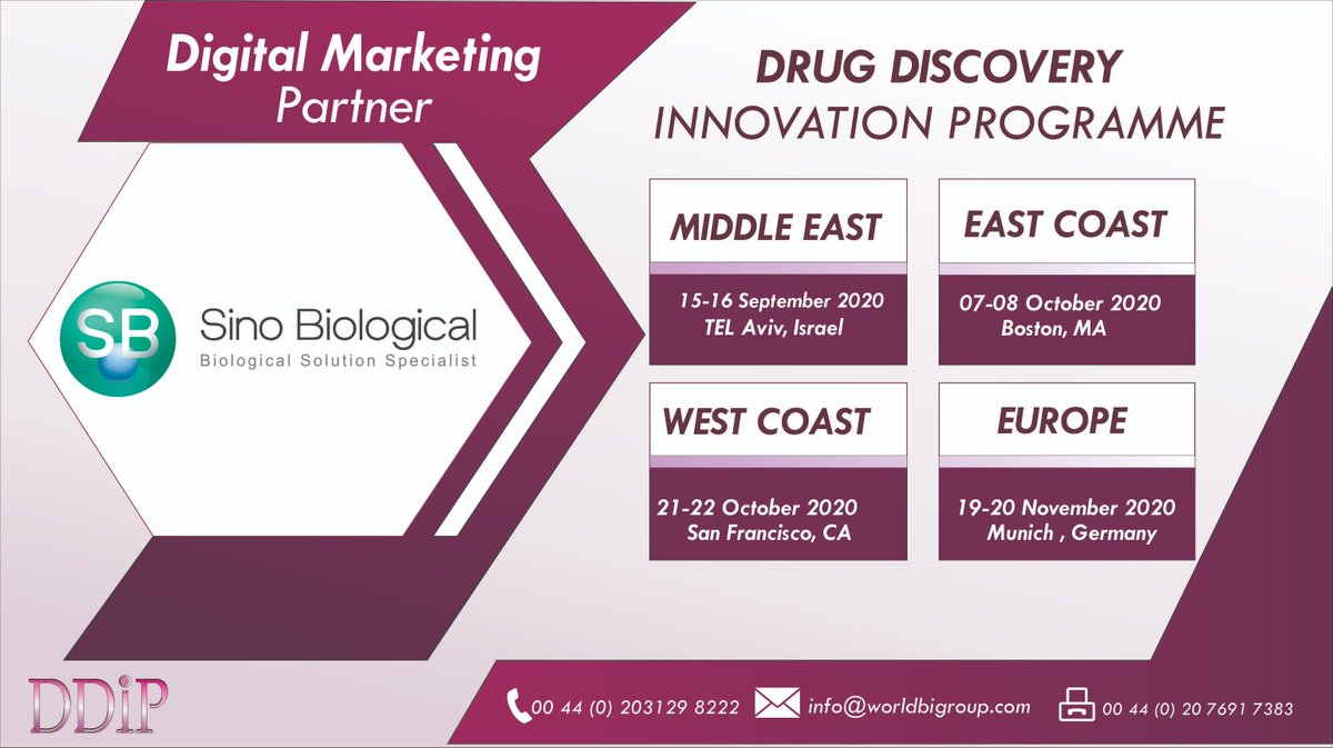 WorldBI_Uk's tweet photo. @WorldBI_Uk is proud to welcome @SinoInc as our Digital Marketing Partner for #DrugDiscoveryInnovationProgramme
Book now for DDIP 2020!!
For event Details visit: https://t.co/qXL4lOj83E
#drug #drugdiscovery https://t.co/3JokBvgHAf