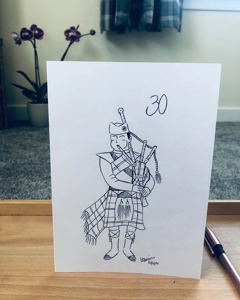 HanMeeks's tweet photo. I quite like this one!!👏🏽 I drew this card for my cousins 30th birthday. Having always played the pipes, I just had to make it personal, and I love it! #Thebig30
#art #artist #artwork #sketch #scottishartist #scottishart #scotland #bagpipes #tartan  #hannahmeikleart https://t.co/K90QfD4yTI