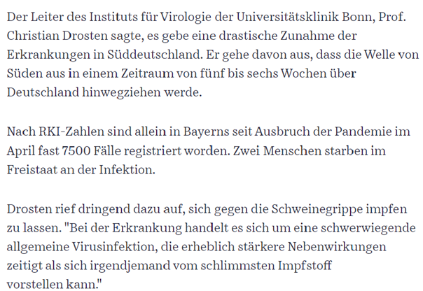 52/ ImpfstoffAuch ein neuer alter Bekannter spielte bereits während der Schweinegrippe in der ersten Reihe. Hallo  @c_drosten und vielen Dank für Ihre Empfehlung: https://www.sueddeutsche.de/wissen/schweinegrippe-die-welle-hat-begonnen-1.140006