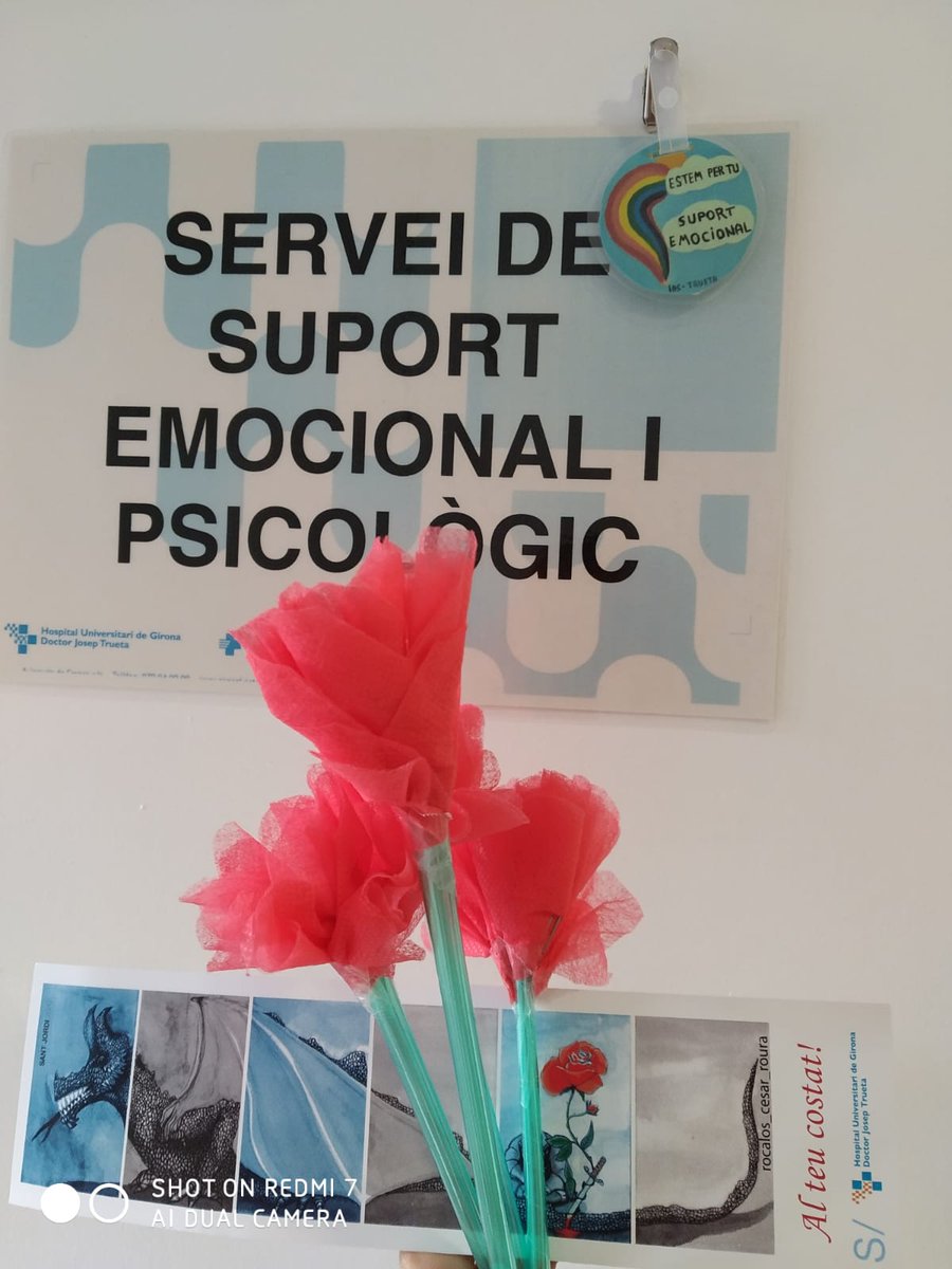 htrueta's tweet photo. L'equip de suport psicològic han elaborat roses i xapes de Sant Jordi que han regalat als professionals de la casa, juntament amb un escrit. Han aconseguit que més d'un s'emocionés! Sou grans! 
Feliç Sant Jordi! 🌹📚 https://t.co/78VoVq6N6v