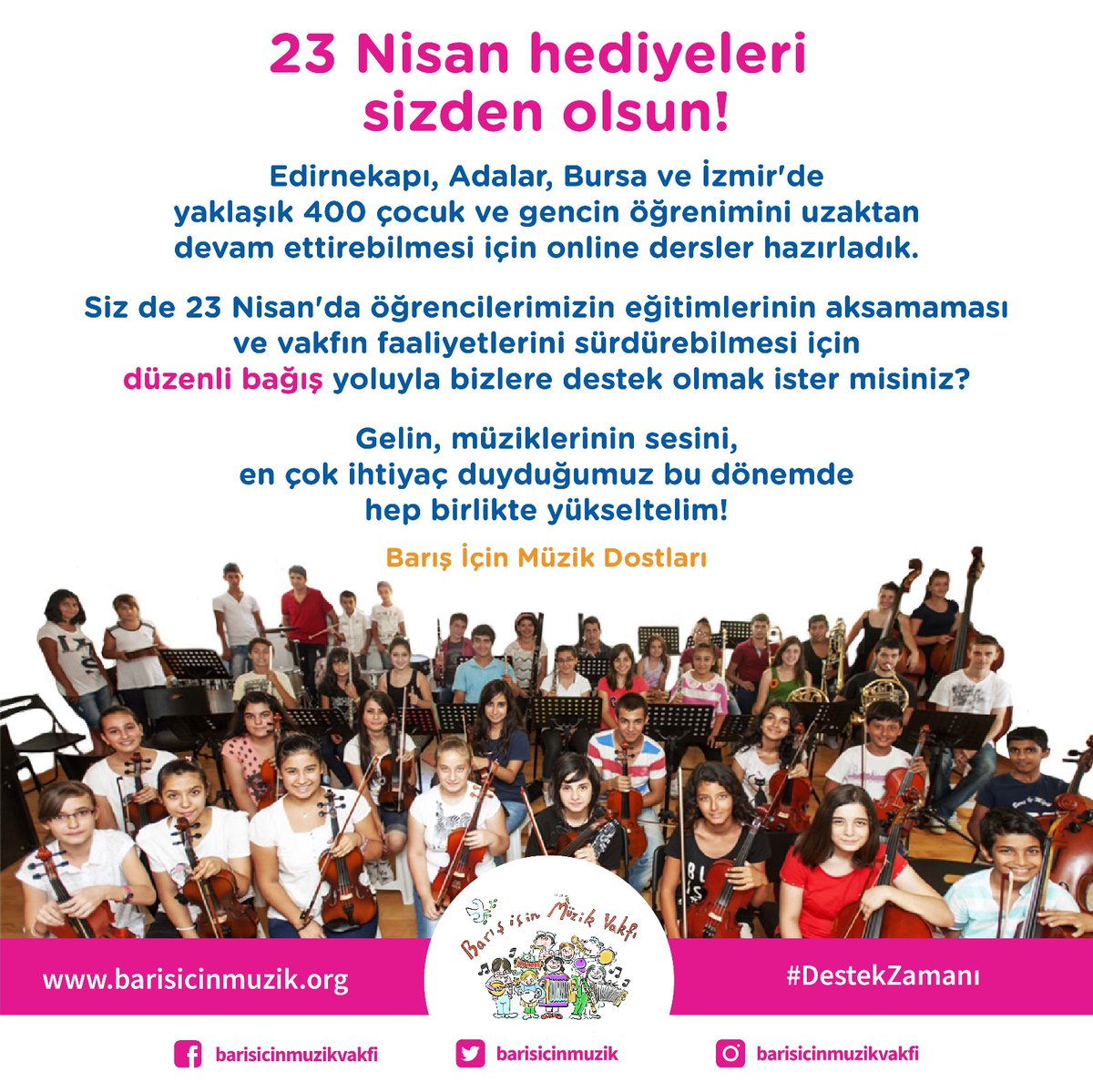 Müzikle dünyaları değiştirebiliriz.. <a href="/barisicinmuzik/">Barış İçin Müzik Vakfı</a> , 15 yıldır, binlerce çocuğa karşılıksız müzik eğitimi veriyor. Vermeye devam etmek için de desteklerinizi bekliyor: fonzip.com/barisicinmuzik…