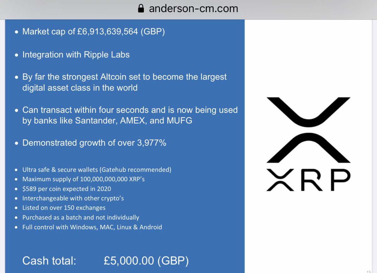 According to Anderson Capital Management:- XRP is by far the strongest Altcoin set to become the largest digital asset class in the world