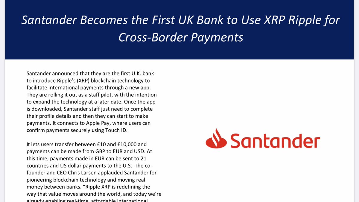Santander to become the first UK Bank to use XRP for cross-border payments