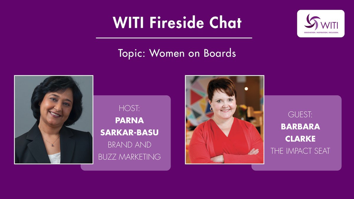 WITI South Florida (@witisouthfl) on Twitter photo Donât miss todayâs virtual fireside chat on joining corporate boards, preparing for board roles and more. See you at noon EDT. <a href="/ParnaSarkar/">Parna Sarkar-Basu</a> <a href="/beclarke/">Barbara Clarke</a> #WITI #WITIBoston #Womenintech app.marketbeam.io/u/PAT2QM Donât miss todayâs virtual fireside chat on joining corporate boards, preparing for board roles and more. See you at noon EDT. <a href="/ParnaSarkar/">Parna Sarkar-Basu</a> <a href="/beclarke/">Barbara Clarke</a> #WITI #WITIBoston #Womenintech app.marketbeam.io/u/PAT2QM