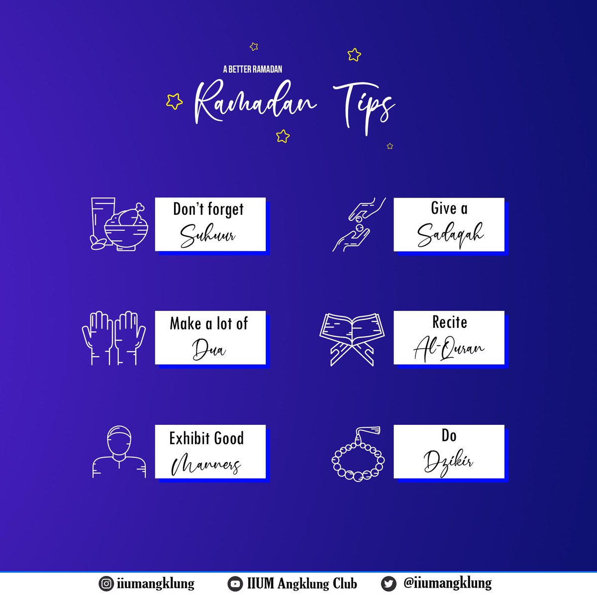May Allah shower us with His blessings and fill our life with joy, hope and peace. Have a blessed Ramadan!

Best regards, 
IIUM Angklung Club’s Mainboard