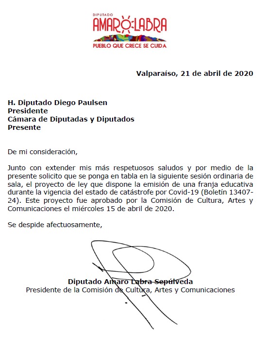 amarolabra's tweet photo. Presidente de la @Camara_cl, @diegopaulsen, le solicito que ponga en tabla el Proyecto de Ley #FranjaEducativaenTelevisiónAbierta. Las niñas y niños de nuestro país necesitan contenido educativo democrático e inclusivo. #QueLaTeleEduque 👧🏽🧒🏽🧑🏽👩🏼 https://t.co/vD5Uw9oqYT