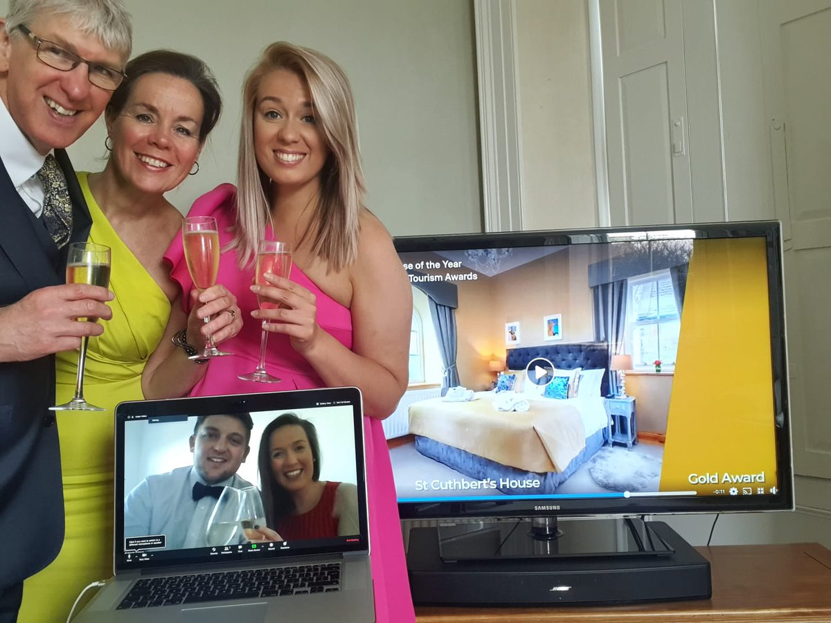 What fun, dressed up in the living room for #neeta2020. Gold award for SCH... Wahay! Great result for <a href="/VisitNland/">Visit Northumberland</a> <a href="/Marketx_guest/">Market Cross Guest House</a> #seafield <a href="/TourismAwardsNE/">North East England Tourism Awards</a> <a href="/discovernland/">Discover Northumberland</a> #Proseccotime