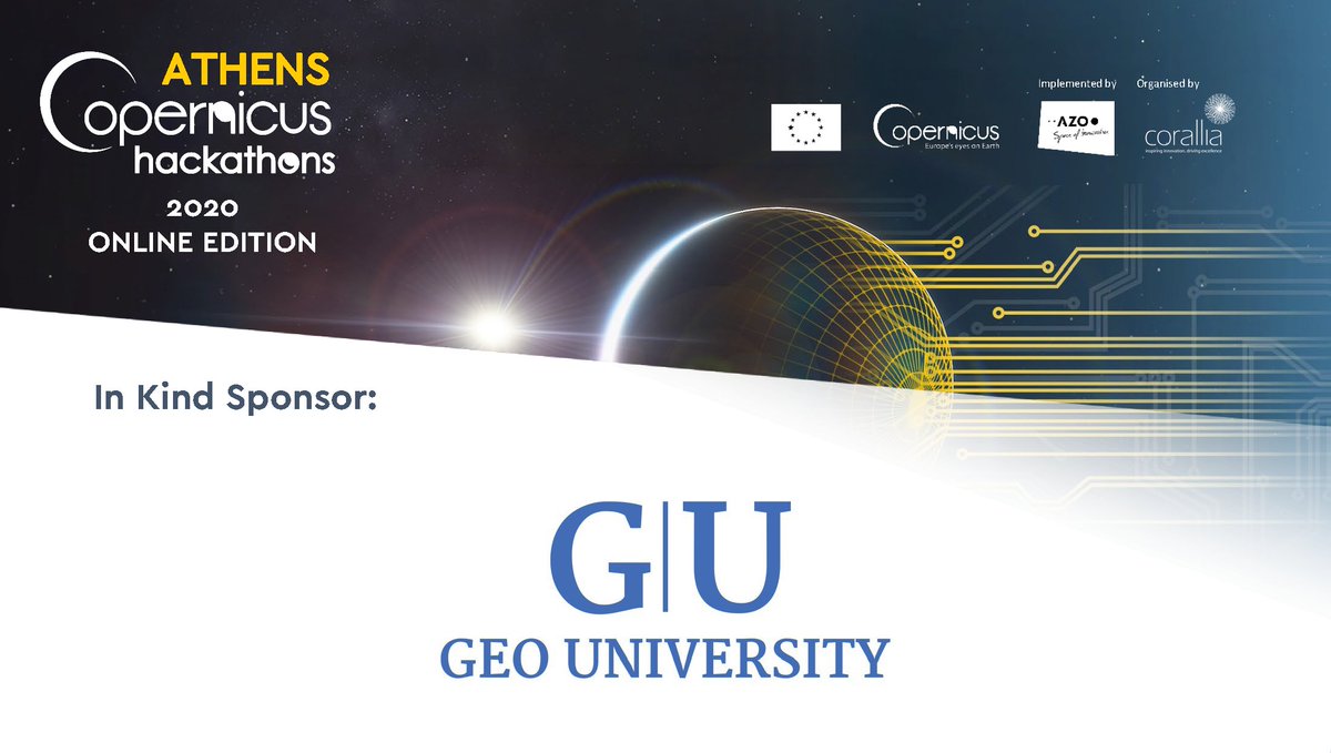 Happy to announce that <a href="/geo_university/">GEO University</a> supports #CopHackOn 2020 as an In Kind Sponsor and provides 1 Free Course for all and GEO Premium Account for the winners! 

Apply now to gain access to the training!
bit.ly/CopHackOn2020 
<a href="/AZO_space/">AZO space.i</a> #EOdata #hackathon #data #stayhome