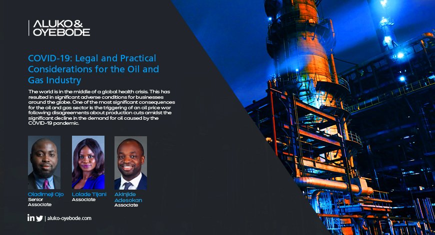 Aluko_Oyebode's tweet photo. #COVIDー19: Legal and Practical Considerations for the Oil and Gas Industry. Read more: https://t.co/sVhDKRMnQI.
#Nigeria #COVID19Nigeria #COVID19 #ForceMajeure #LoanAgreements #WTI #BonnyLight #OilnGas #Petroleum #Maritime #Haulage #Nigeria https://t.co/jPkQpxv0tr