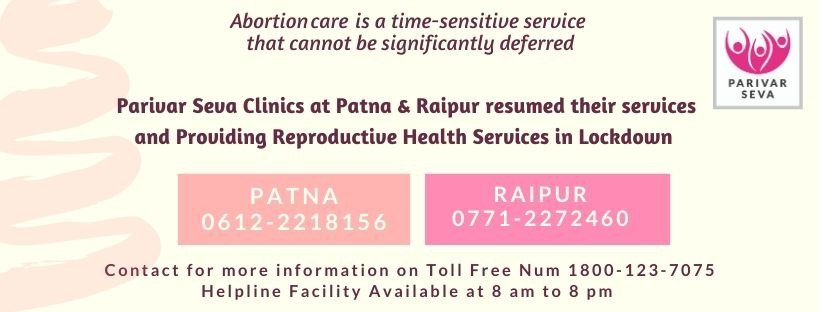 parivarseva1978's tweet photo. We are glad to inform you that we have resumed our #reproductivehealthservices including #safeabortionservices in two of our clinics – Patna in Bihar and Raipur in Chhattisgarh. Contact our Toll Free Num 1800-123-7075 @Hidden_Pockets @RightsPratigya @MTVNishedh https://t.co/Xjq0lETa7W