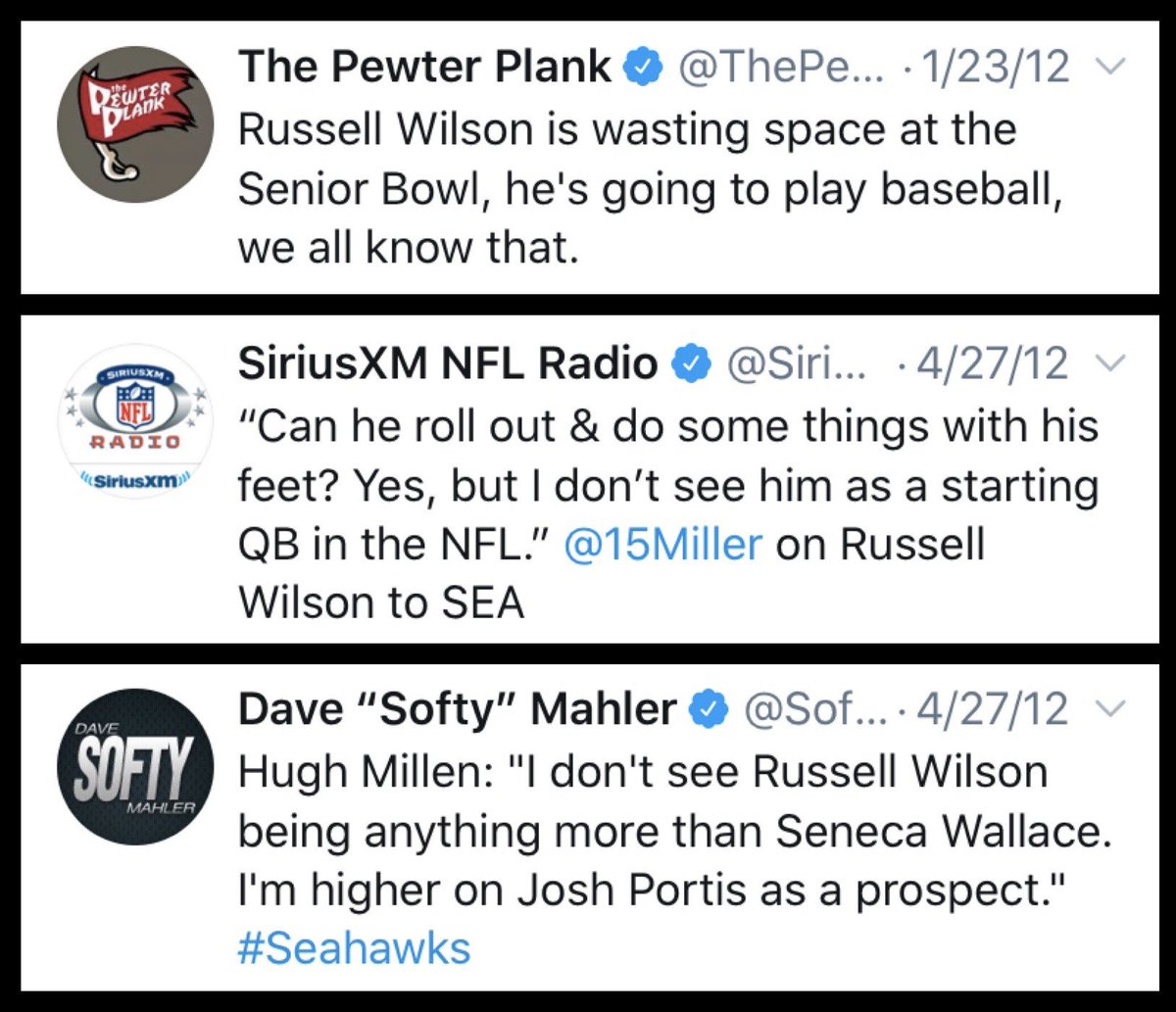 Russell Wilson (2012)Included is the infamous B/R Article giving the Seahawks an F for the 2012 Draft  https://bleacherreport.com/articles/1165320-2012-nfl-draft-grades-power-ranking-teams-that-failed-on-draft-day