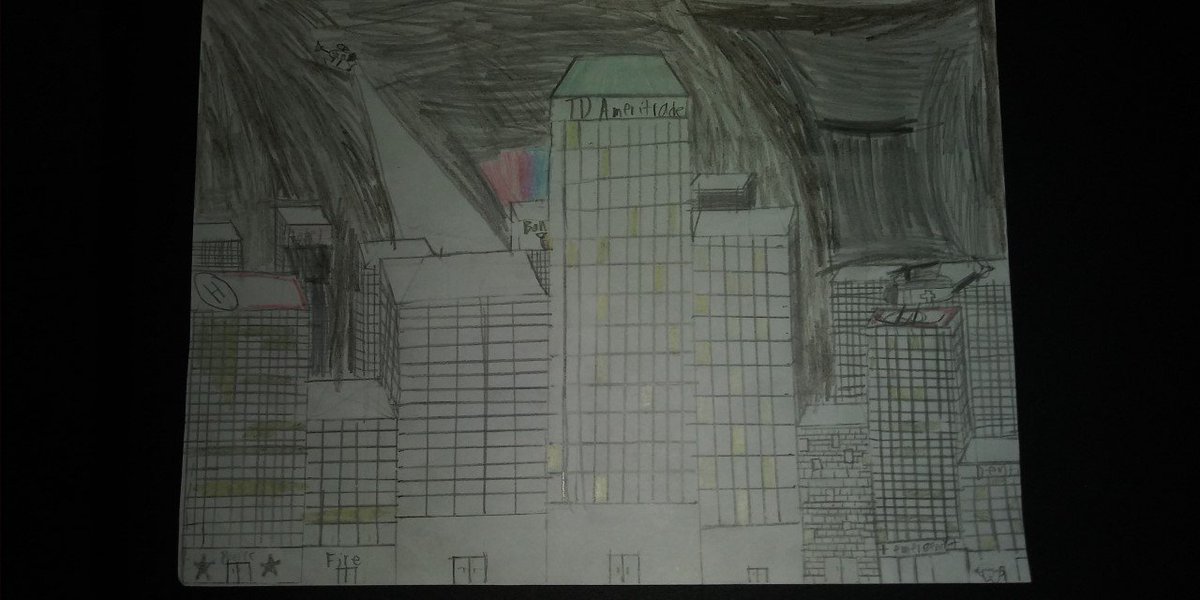 William a 7th grader in Ms. Voss' art class sent her this cityscape!  Keep of the good work!