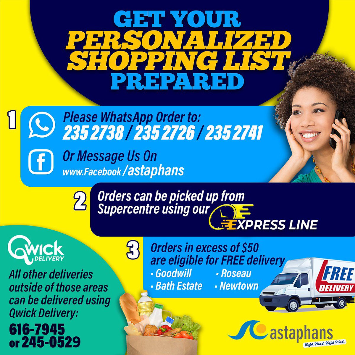 AstaphansJ's tweet photo. ‼️You asked and we listened.‼️

Send us your Grocery List and we'll put together just for you. ✅

✨Available via pick-up or free delivery. Your convenience at Astaphans is our #1 priority.😊

#Astaphans #RightPlaceRightPrice #FlattenTheCurve https://t.co/pl0KRkYlHM