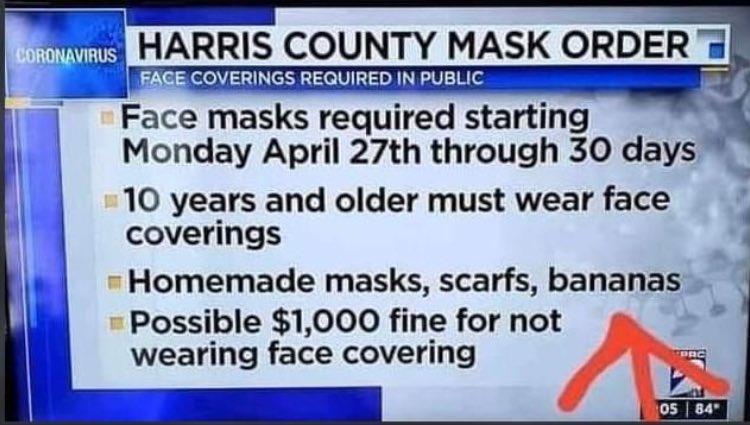 Please #HarrisCounty, make sure to wear your homemade bananas! We people in the television industry are tired too. #OnlyHuman #MakeMistakes #Covid