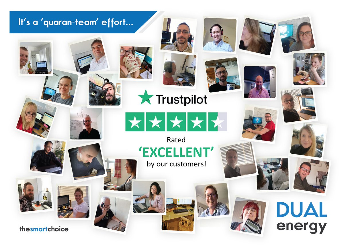 IT’S A QUARAN-TEAM EFFORT!
Dual Energy is now rated ‘Excellent’ on Trustpilot! Great achievement for the team and testament to how they continue to provide a dedicated service whilst working from home. Thanks to all our customers who have shared their positive feedback #staysafe